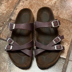 Birkenstock Franca sandals in dark plum oiled leather, size 38 narrow fit